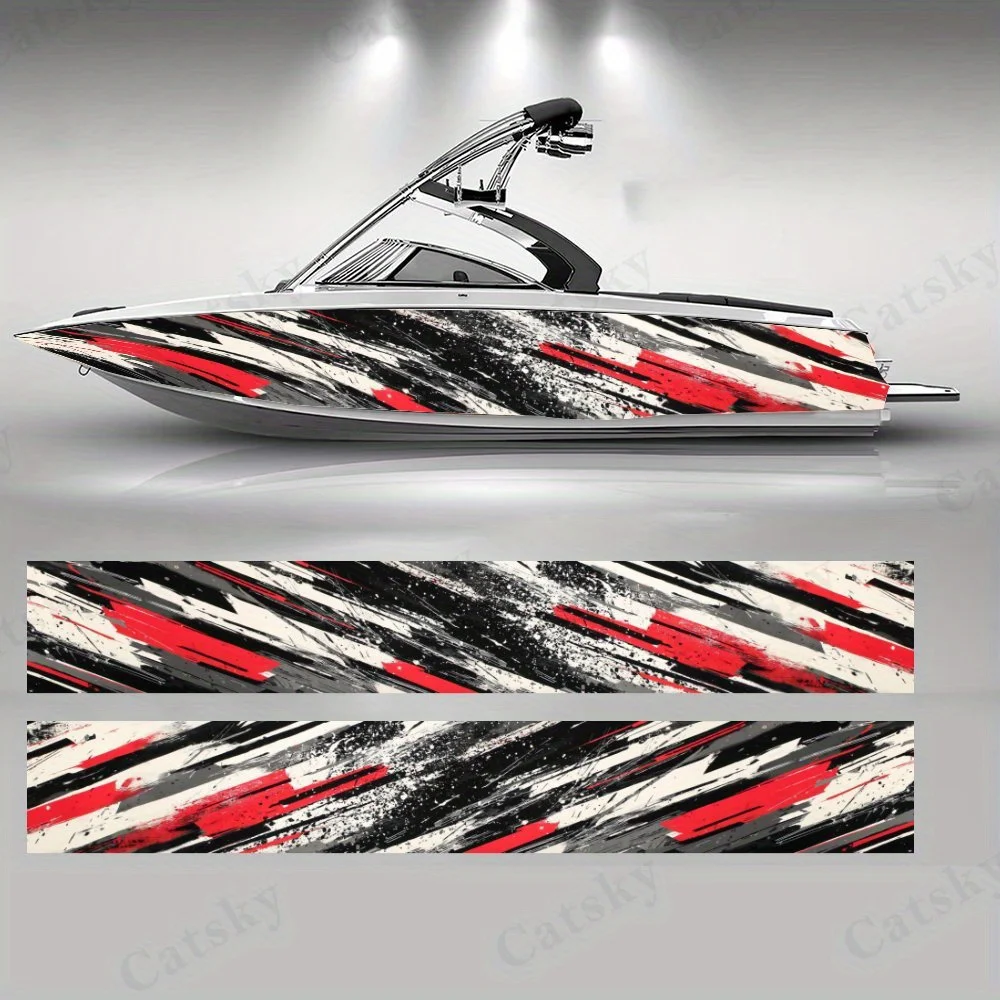 Red White Black Splash - Ink Style Sharp Lines Boat Sticker Vinyl Ship Pontoon Deck Boat Fishing Decorative Pontoon Boats Decal