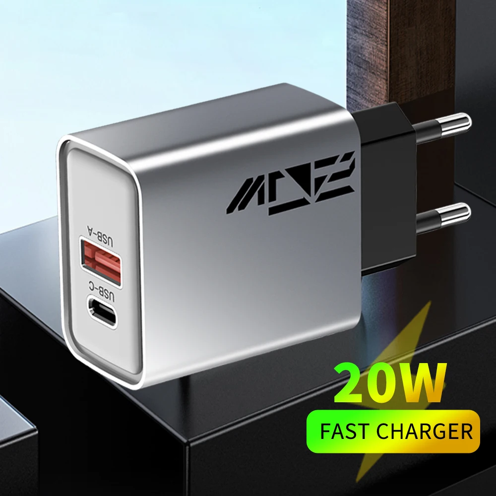 20W PD Fast Charger Dual Port USB A Type C Charger Power Adapter For iPhone Xiaomi Samsung Huawei EU/US Plug Quick Charge Phone