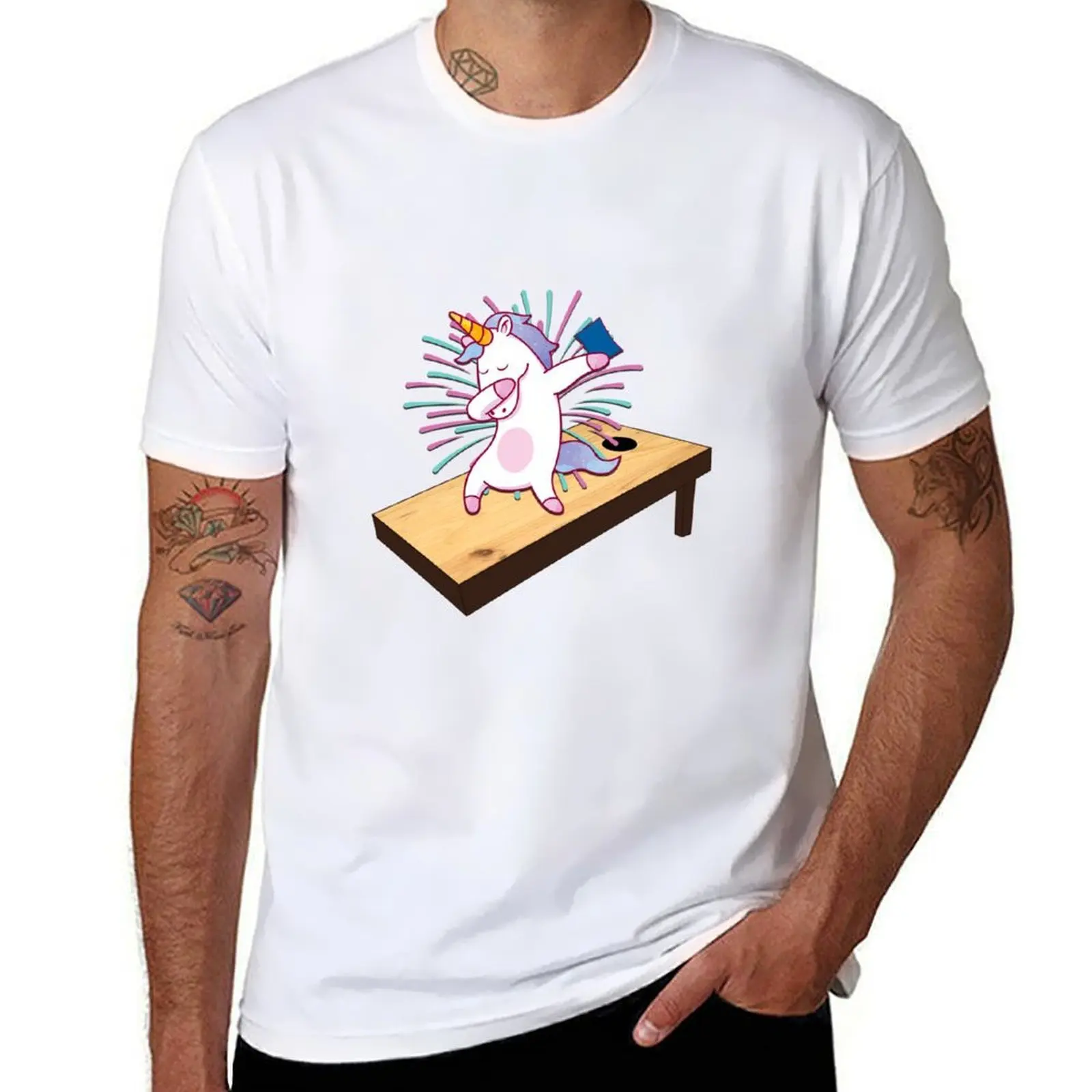 

Cornhole Funny Player Gift Idea Cute Unicorn T-Shirt Casual All Match Tee Shirt for Men