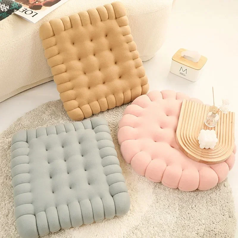 Soft Plush Cookie Biscuit Cushion Large Comfort Seat Pad Decorative Back Pillow Fit Japanese Tatami Indoor Chair Rest Use