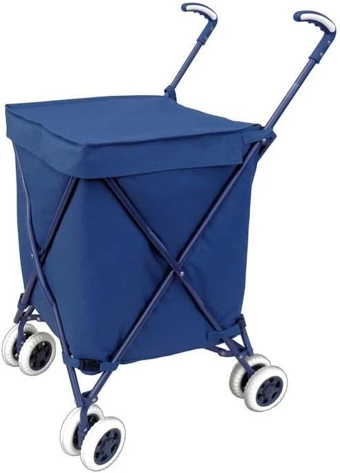 Blue Patent Foldable Shopping Cart Waterproof Thick Canvas Bag Double Front Swivel Wheels Max 120LBS Compact Fold For Daily Grocery Transport - view 2