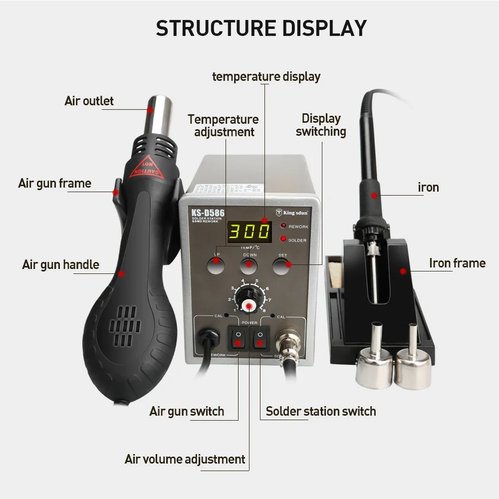 220V/110V 700W Lead-Free Soldering Station BGA Rework SMD Hot Air  Heat Eletrics Iron Kit Tool Welding Tip