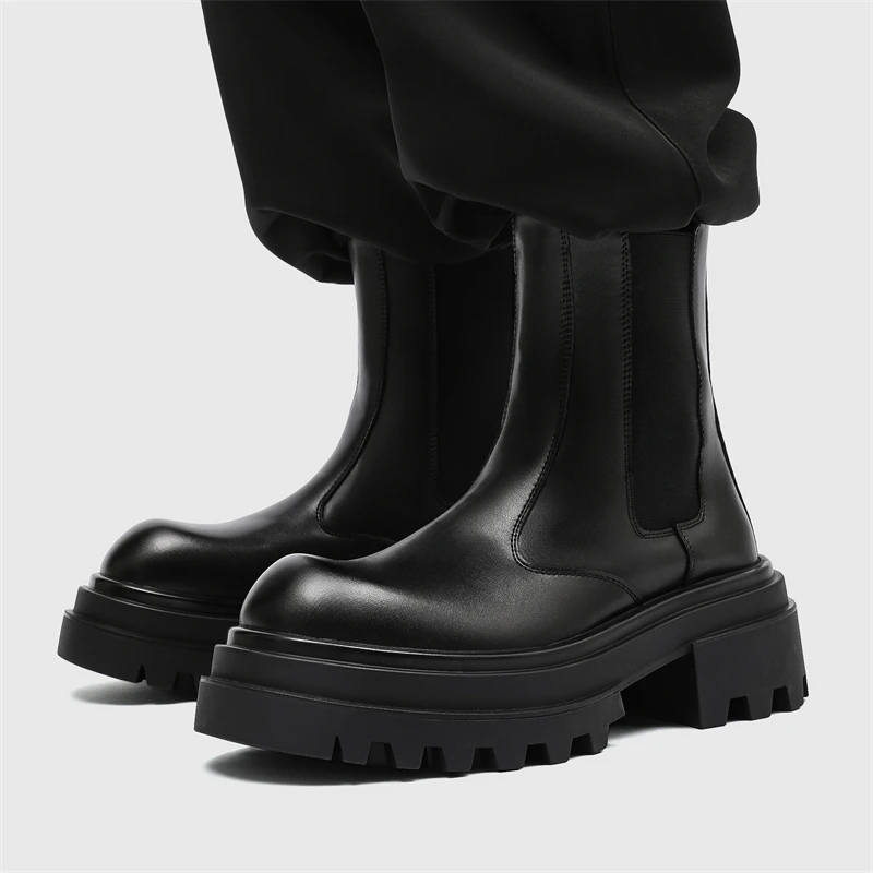 

big size men fashion punk stage high chelsea boots slip-on natural leather shoes cowboy platform boot cool long chimney botas