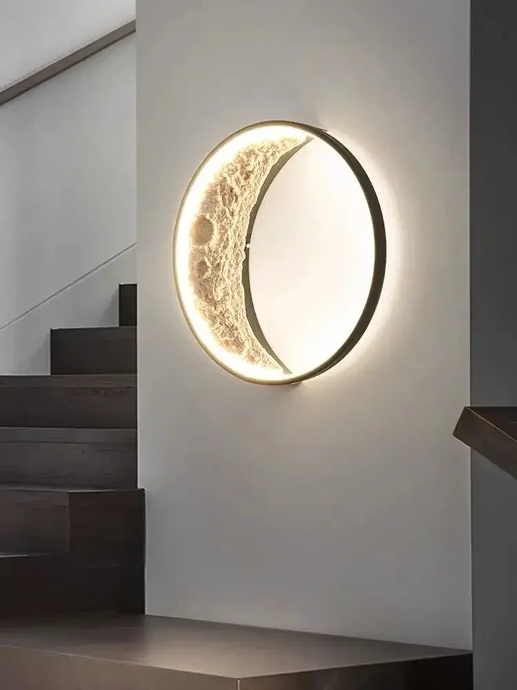 lampada de parede lunar nordica luz de cabeceira fundo luxuoso minimalista moderno corredor vestibulo escadaria lua novo 01