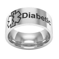 8mm Mens Steel Medical Alert Diabetic Ring Diabetes Medical ID Band Ring for Grandpa Family Life Alert Sos Emergency Warning