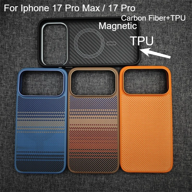 

Чехол для IPhone 17 Pro Max 17, магнитный чехол из углеродного волокна, противоударный чехол из ТПУ, арамидного волокна