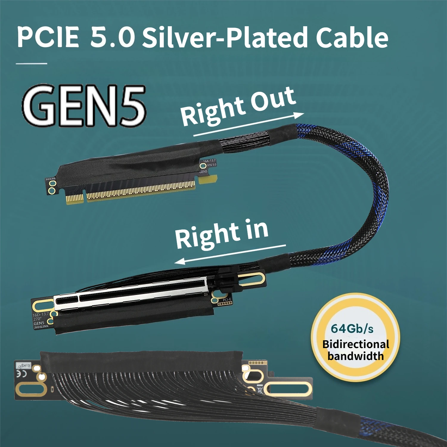 Right Angle Fold Reverse PCIe 5.0 X16 GPU Video Card Server Extension Cable PCI-E 5.0 Gen5 64GB\S Extreme 270 Degree Riser Cable