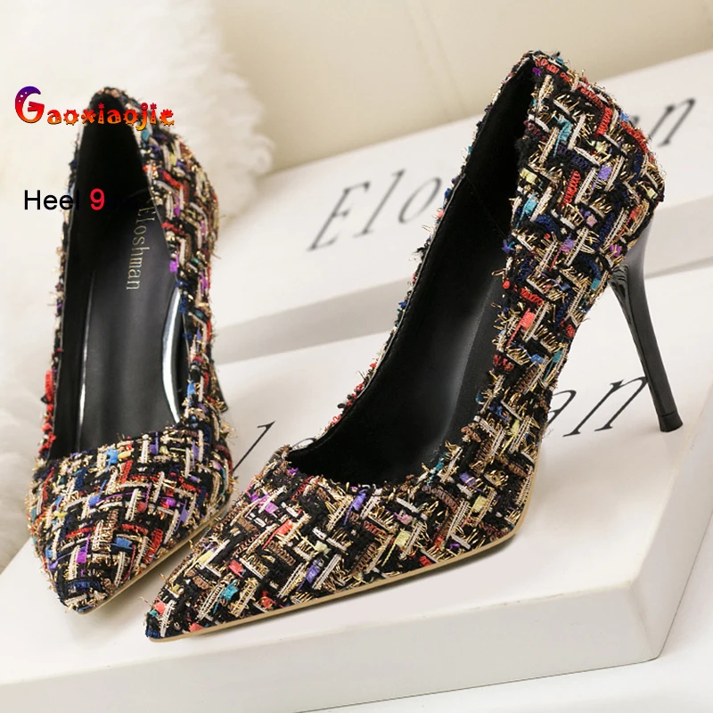 

Женские туфли-лодочки на высоком каблуке 9 см в корейском стиле, модные вечерние женские туфли на шерстяном каблуке разного цвета с острым носком и неглубоким носком