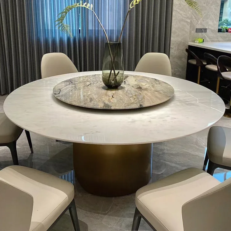 

Natural supercrystalline stone dining table and chair combination Modern simple marble round dining table Household round table