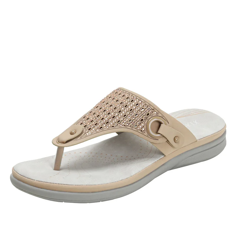 Wearing Thick Soled Slippers Flip Flops Outside In 2024 Summer Casual Beach Water Diamond Beach Women's Split Toe Slipper