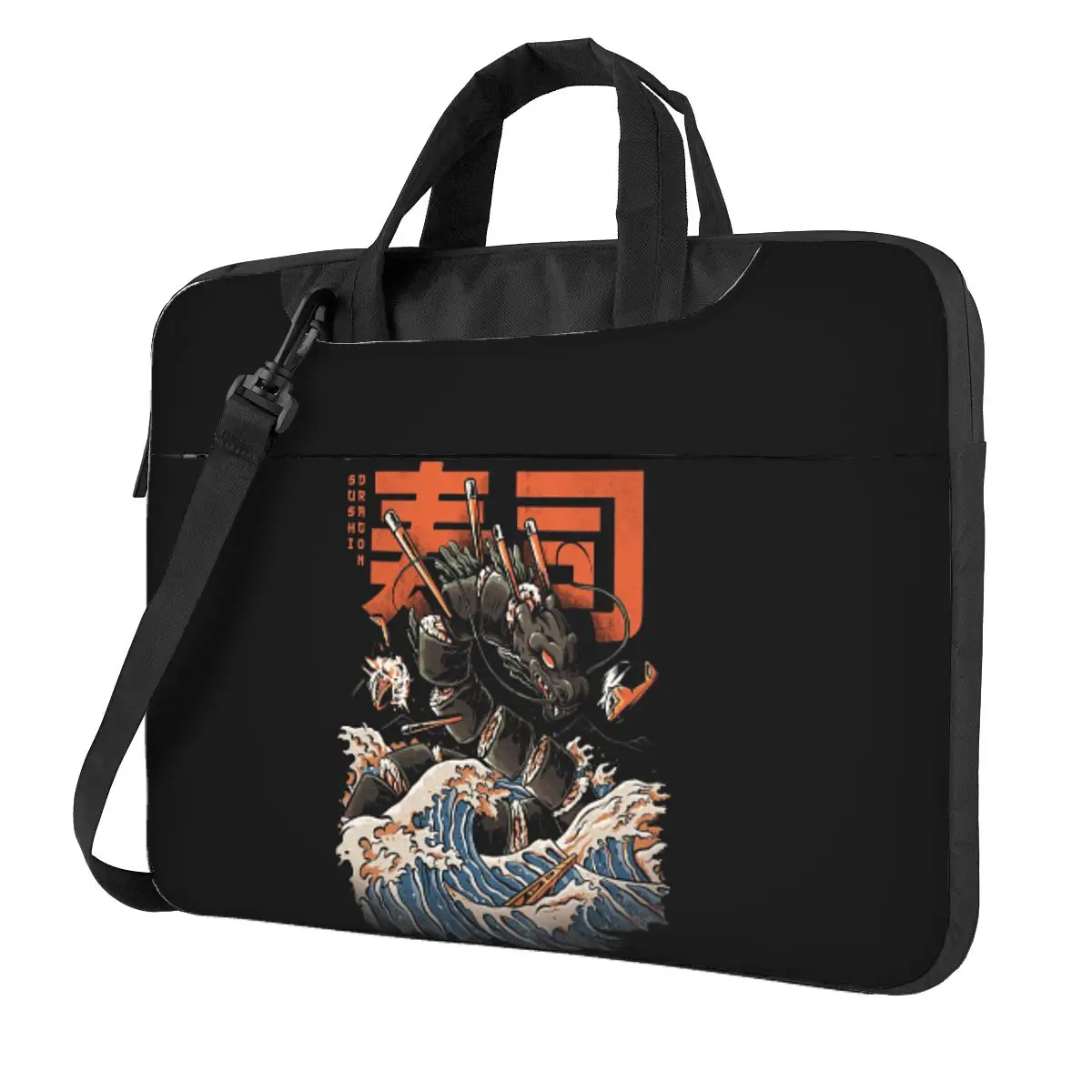 

The Black Sushi Dragon Crossbody Laptop Bag Case Computer Bag Resistant Protective Notebook Pouch for Macbook Pro Lenovo