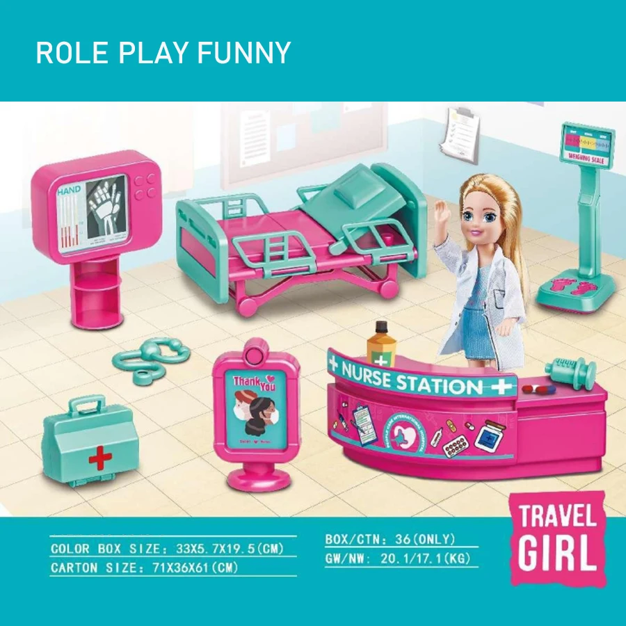 医療用テーマプレイセット、面白いロール-おもちゃ、かわいい人形とアクセサリーをプレイ、ギフトボックスパック、クリスマス誕生日プレゼント、5 "、14cm