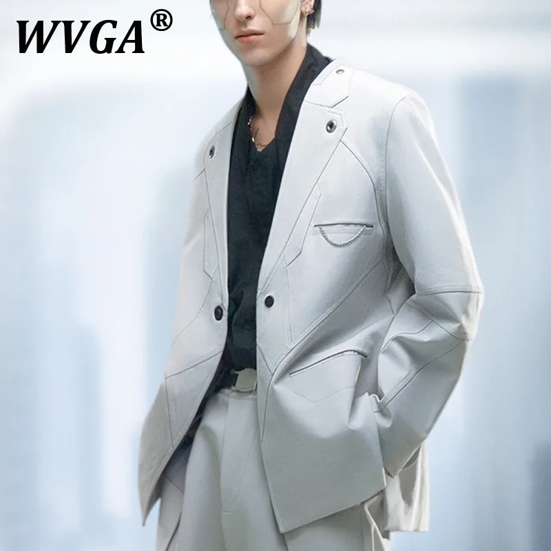 

WVGA Spring Autumn New Men Tide Techwear Elegant Fashion Long Sleeve Blazer Punk Button Niche Loose Chic Casual Suit-Coat W7882