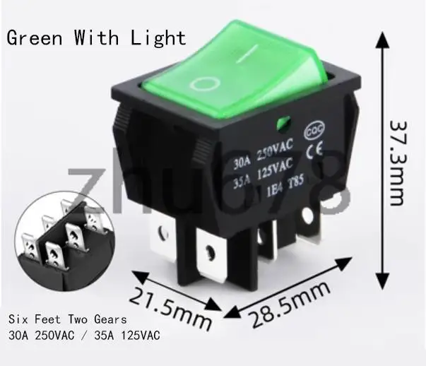 5Pcs Electric Welding Machine High Current Ship Type Switch KCD4 Series Green With Light 30A 250V/35A 125V 6Pins