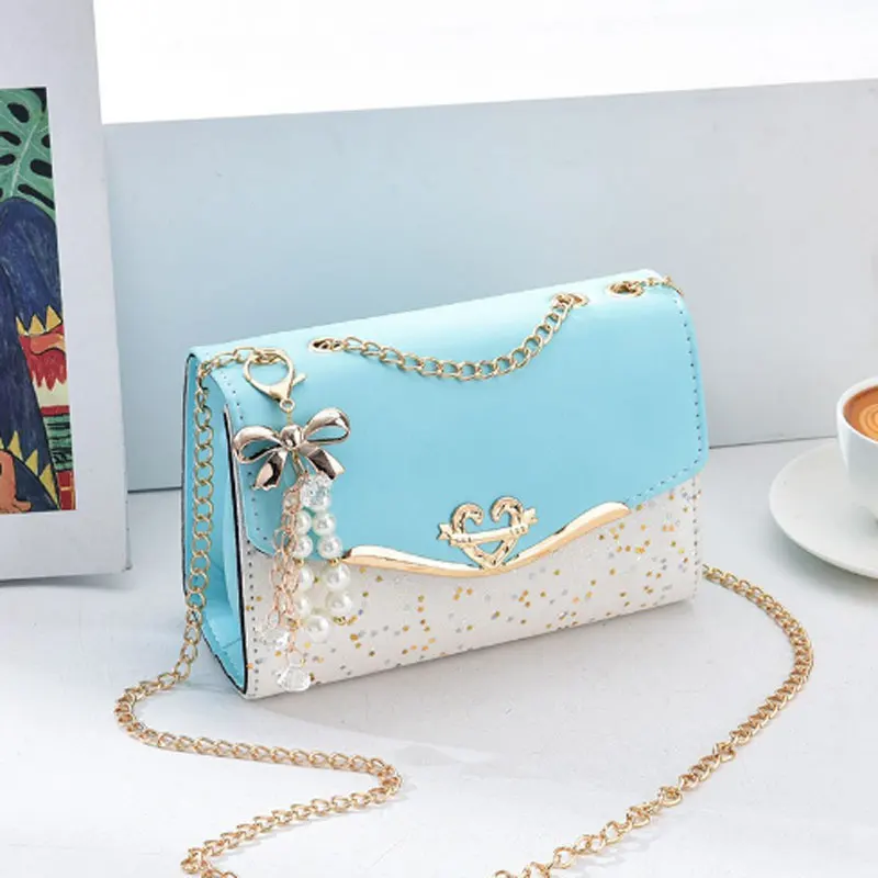 Fashion Messenger Bag Women Trendy Sequin Single Shoulder Bags Mobile Phone Pouch Ladies PU Leather Handbag with Tassel Pendant