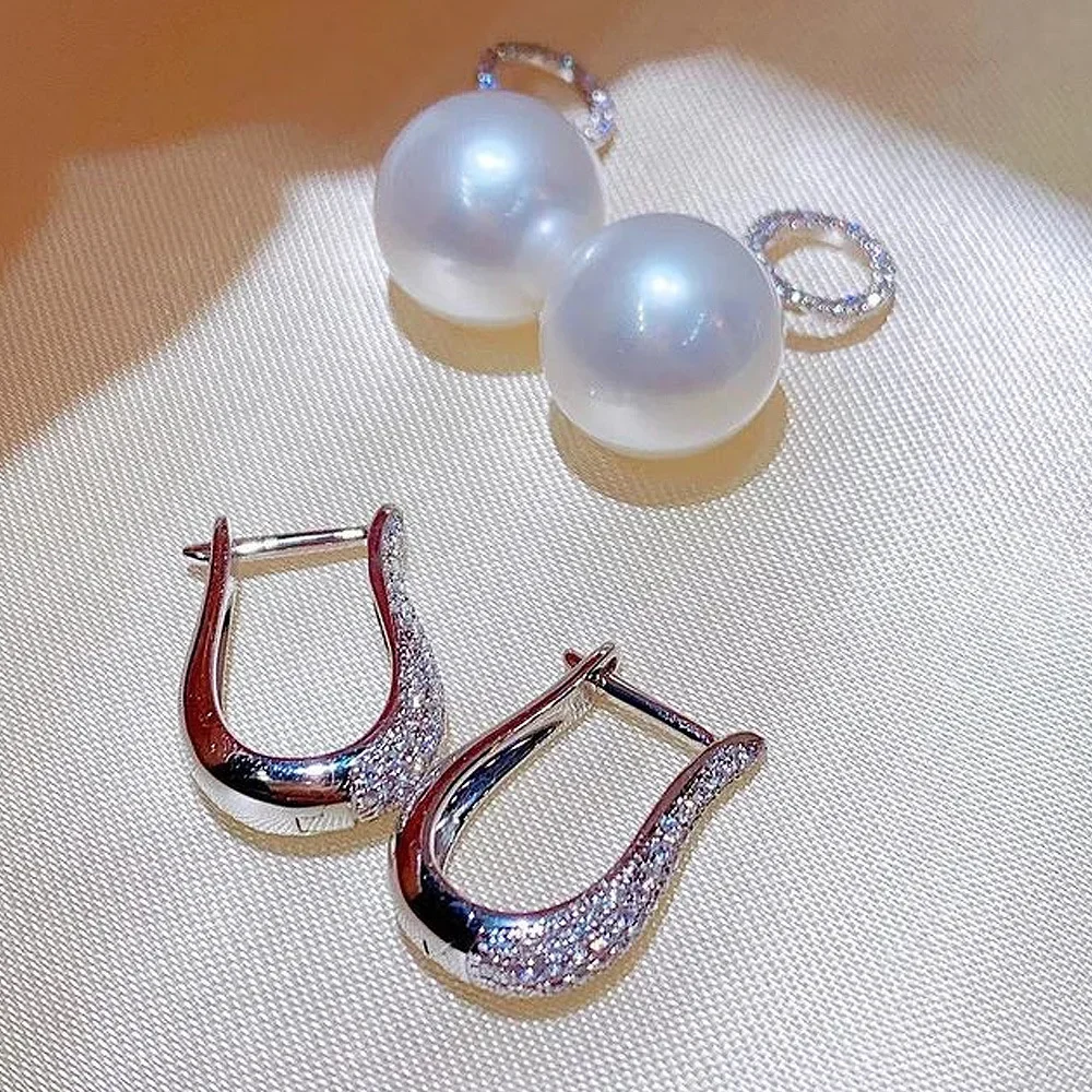 Luxury Fashion 925 Silver Cubic Zirconia Naturally Pearl Earrings for Women High Quality Silver Color Temperament Lady\'s Earring