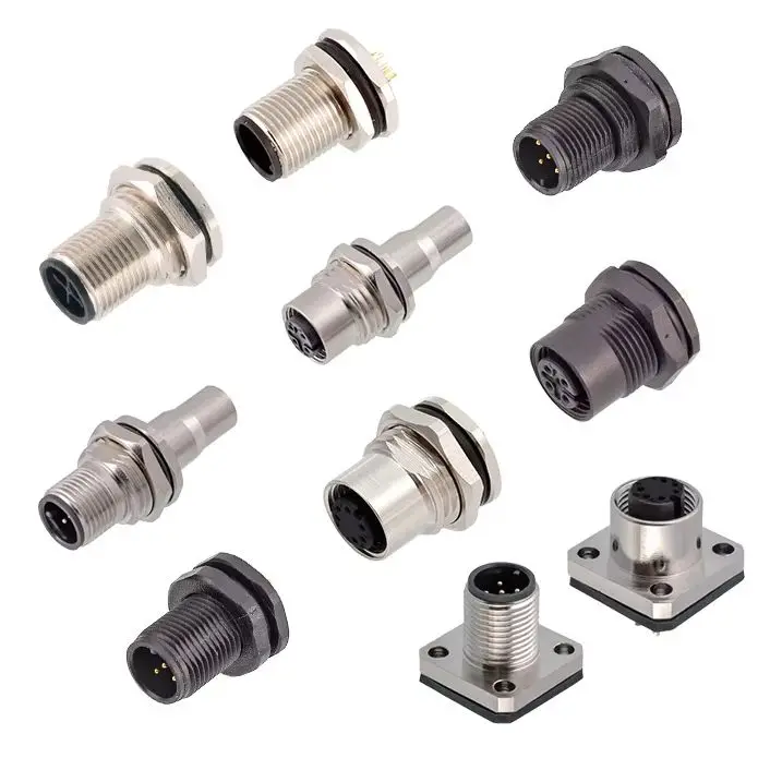 Solder Type M12 Front Fastened Nut Bulkhead 4 5 8 12 17 Pins B C D Coding Male Female Panel Mount Connectors