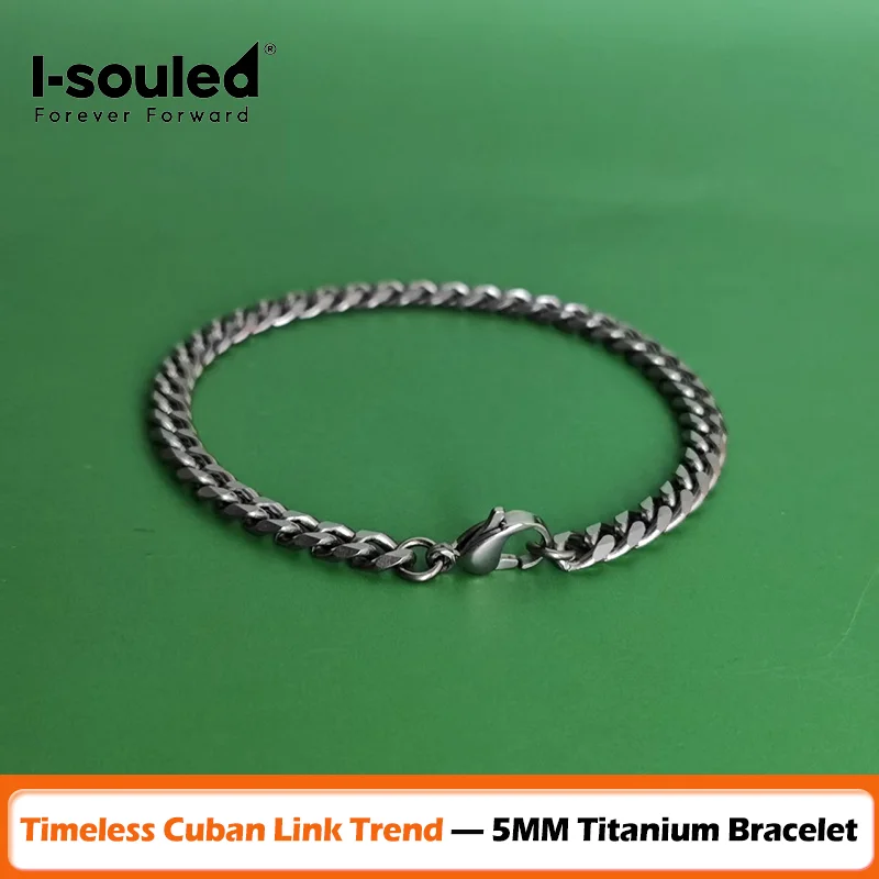 

5mm Genuine Titanium Cuban Bracelet Six-Sided Matte Light Luxury Hypoallergenic Durable unisex Fashion