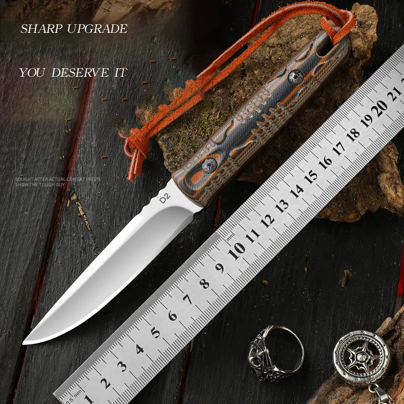 

Практичный уличный прямой нож высокой твердости D2 стальной киль встроенный маленький нож Портативный для выживания маленький прямой нож Mirro