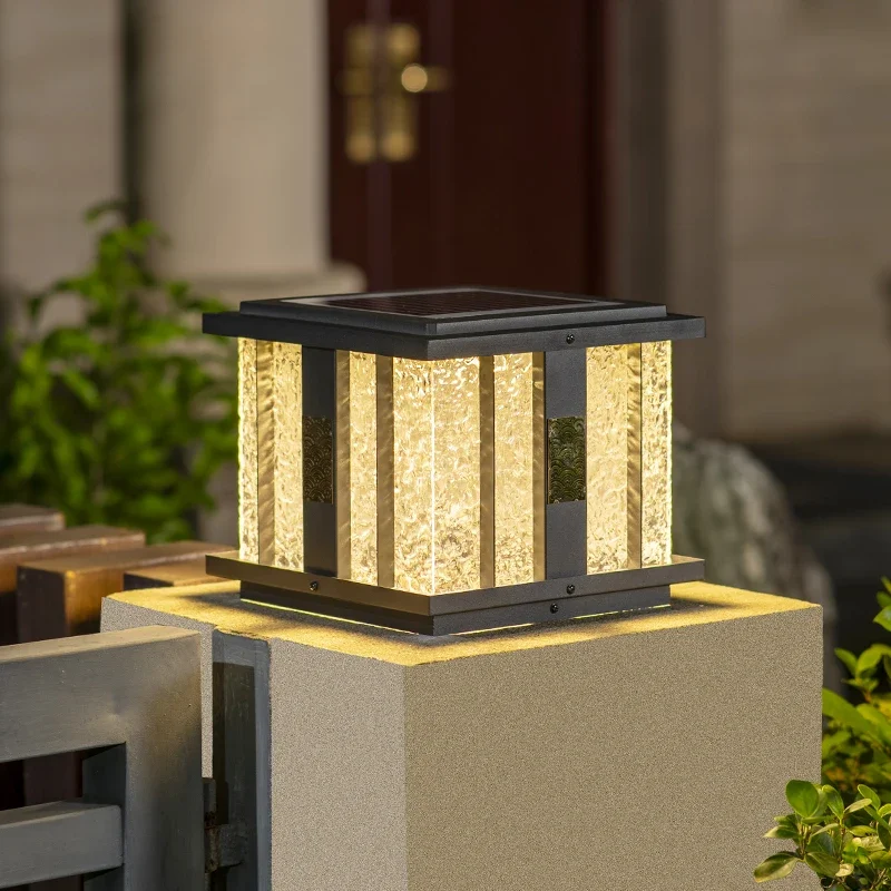 Solar stigma lamp outdoor waterproof villa courtyard new Chinese door pillar lamp outdoor rural wall lamp