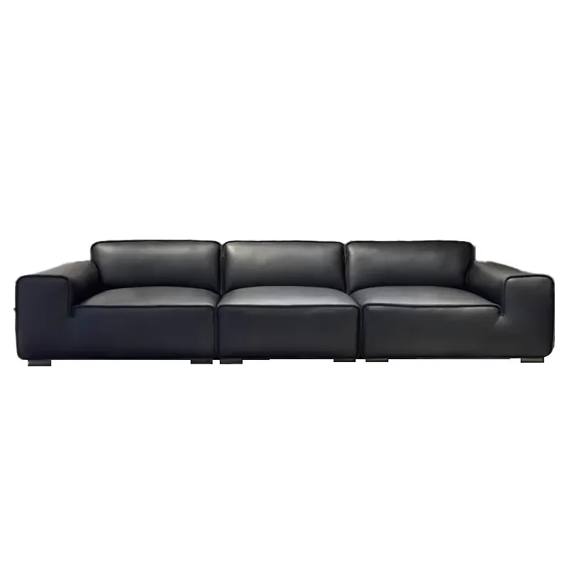 Italian Minimalist Head Layer Full-Grain Leather Large Black Beef Sofa Living Room Direct Sofa