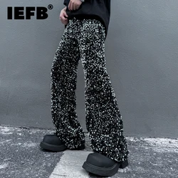 IEFB Stage Performance Men's Clothing Casual Straight Wide Leg Pants Sequin Niche Design Loose Fit 2024 Temperament 9C7222