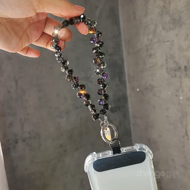Advanced Black Crystal Phone Bracelet Wrist Ornament Crossbody Can Be Carried Phone Case Bag Keychain Pendant Universal