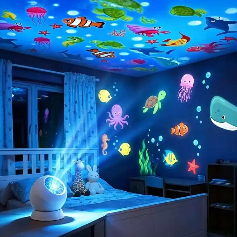 LED Starry Ocean Projector Rotating Dynamic Projection Night Light USB Plug In Romantic Atmosphere Ambient Lamp