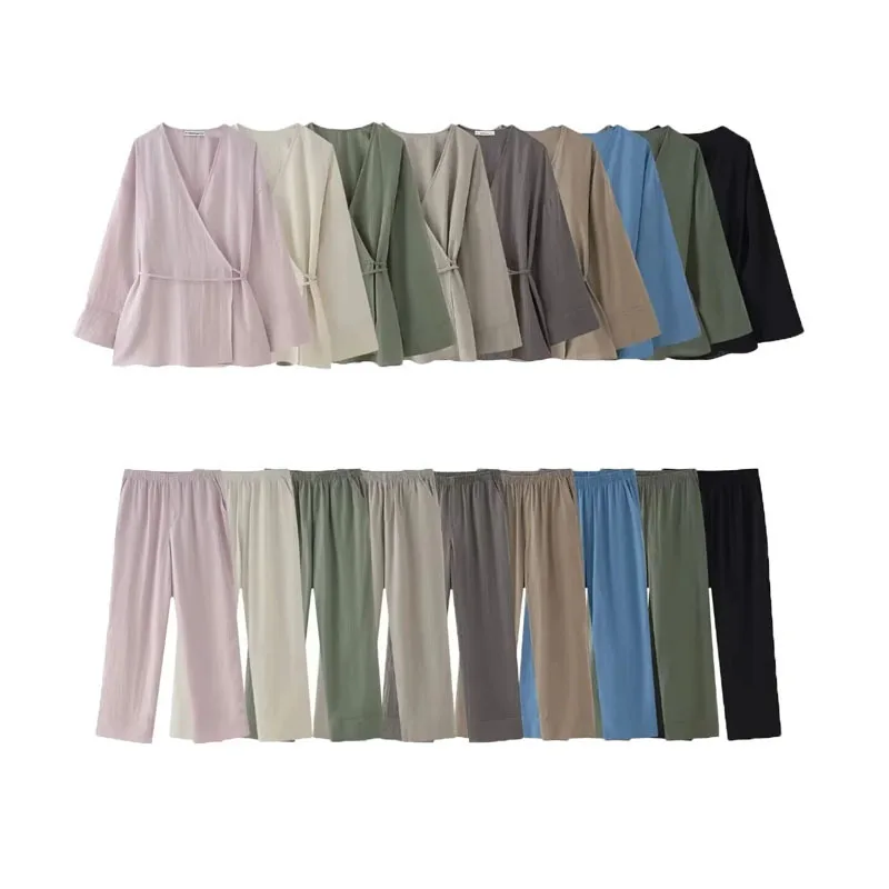 

2025 Popular Spring New Women's Clothing Style Double Breasted Kimono Outerwear Casual Pants