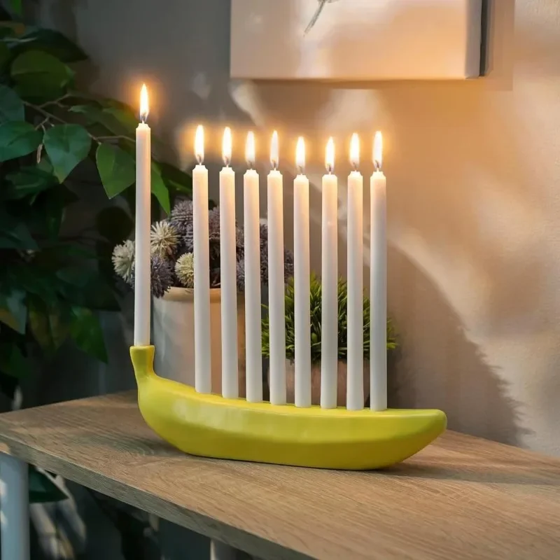 Причудливый банан, менора, канделябр из смолы, декор для Хануки, 9, подсвечник, еврейская праздничная традиция, забавный художественный коллекционер Иудаики