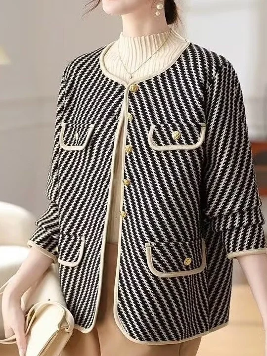 Faionable Knitted Autumn Outerwear Women's Single-Button Ele Sle High-End Feelings Open Cardigan Luxury Sensation