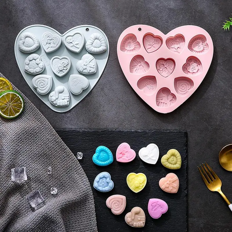 Heart Shape Silicone Baking Molds 10 Grid Silicone Baking Pan Mold Heart Silicone Cake Chocolate Mold Home Table Decorations Non