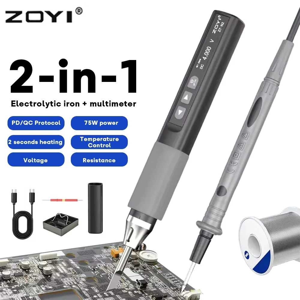 ZOYI N2 Portable Intelligent Soldering Iron + Multimeter High Power 65W Adjustable Temperature Welding Professional Repair Tools