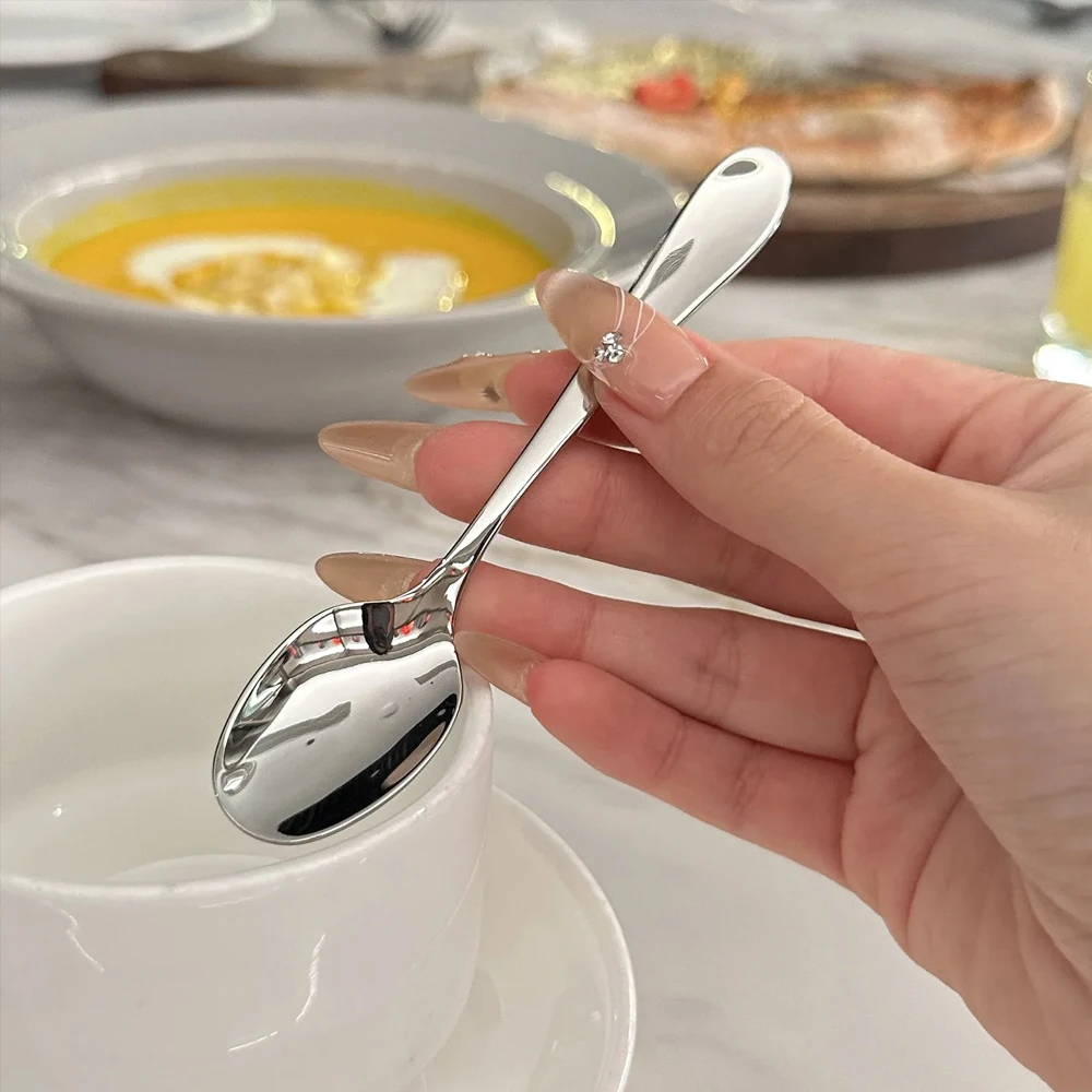 6/12/24PCS Stainless Steel TeaSpoons Cutlery set Creative Coffee Spoon For Ice cream Cake Dessert Scoop Tableware Dinnerware Set