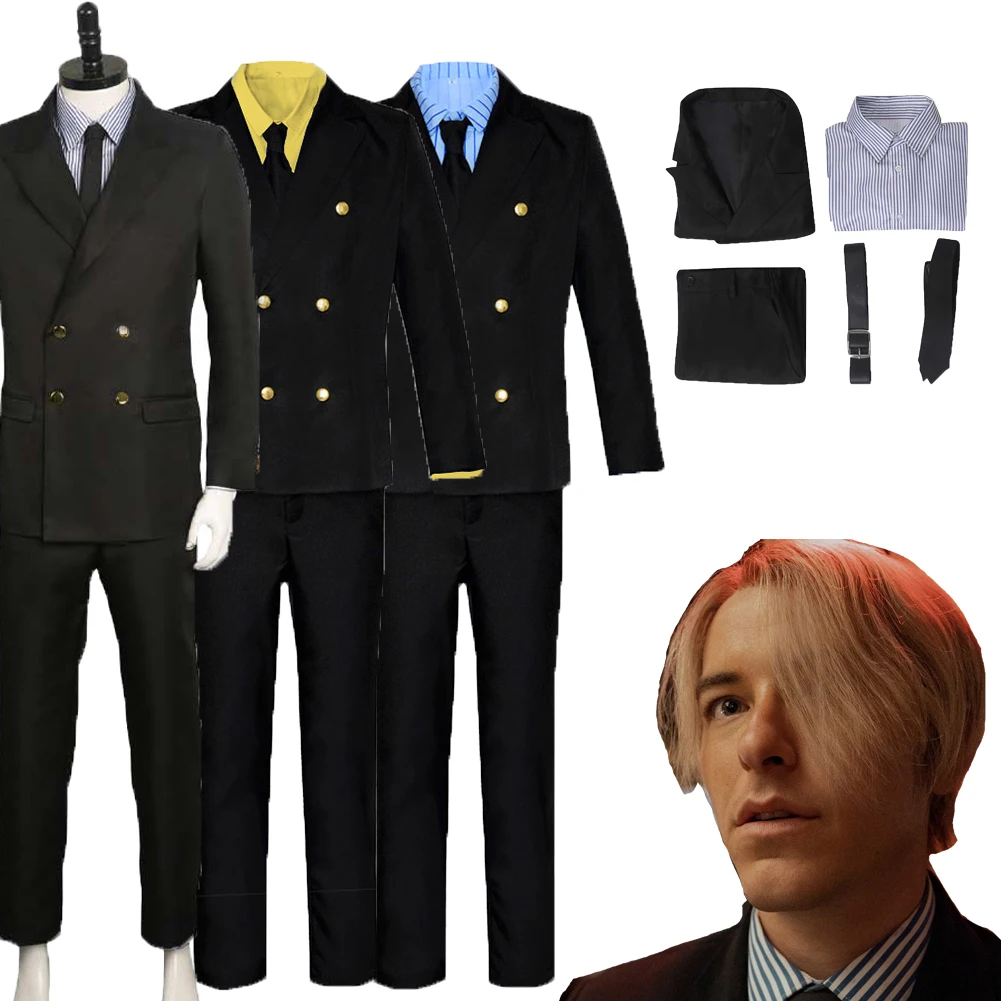 TV Piece Sanji Cosplay Costume Outfit Poloshirt Uniform Pants Accessories Halloween Carnival Suit For Adult Men Roleplay