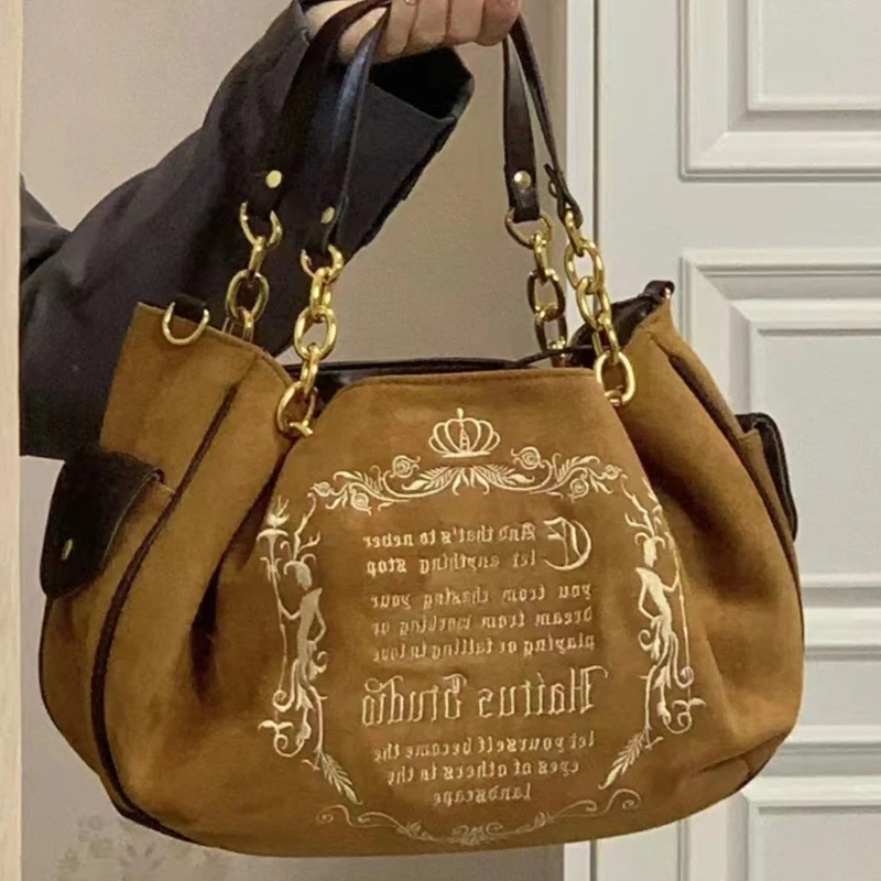 

Trendy Gothic Chain Handbag Canvas Shoulder Bags Vintage Tote Bag for Women