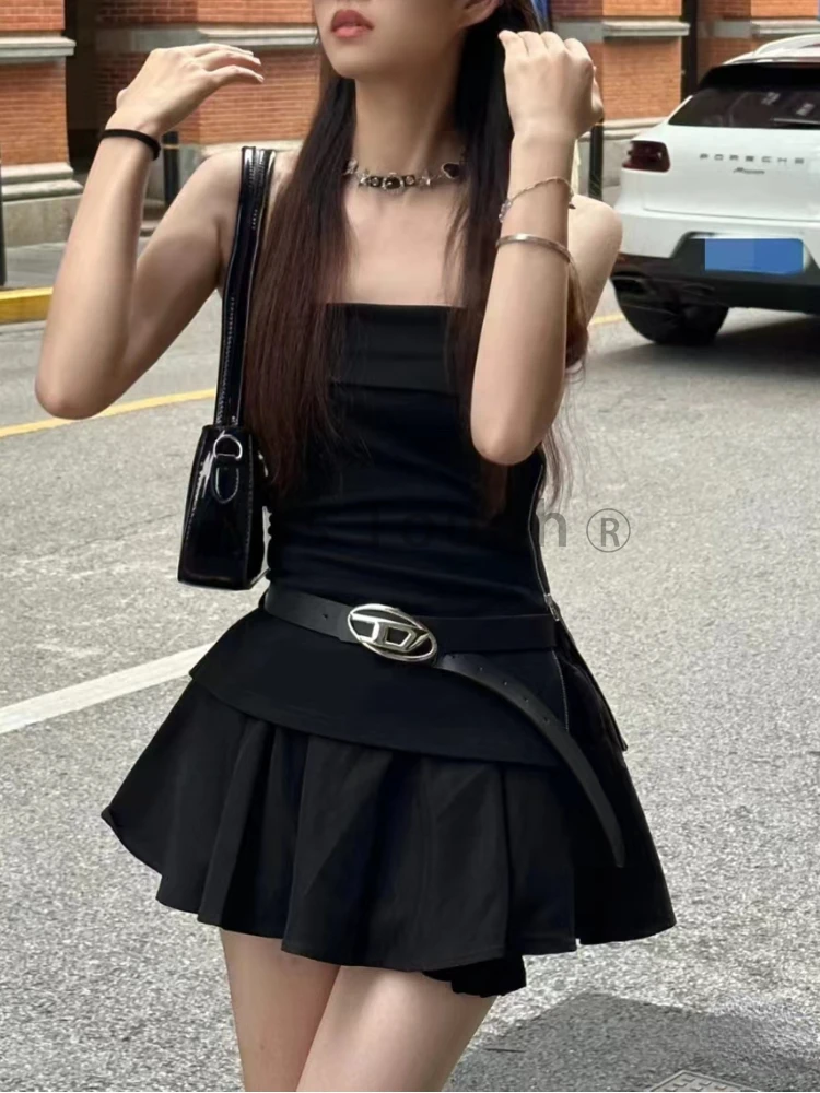 Summer Fashion Slim Off Shoulder 2 Piece Set Women Elegant Sexy Solid Thin Sleeveless Tops Female + High Waist Skirt 2024 New