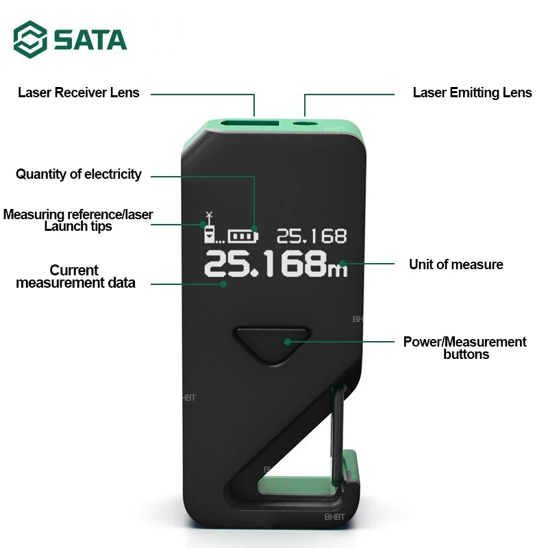 Imagem -02 - Sata-mini Handheld Rangefinder Eletrônico Régua Laser Tela Oled Alta Precisão Medidor de Distância Ferramentas de Medição Dupla