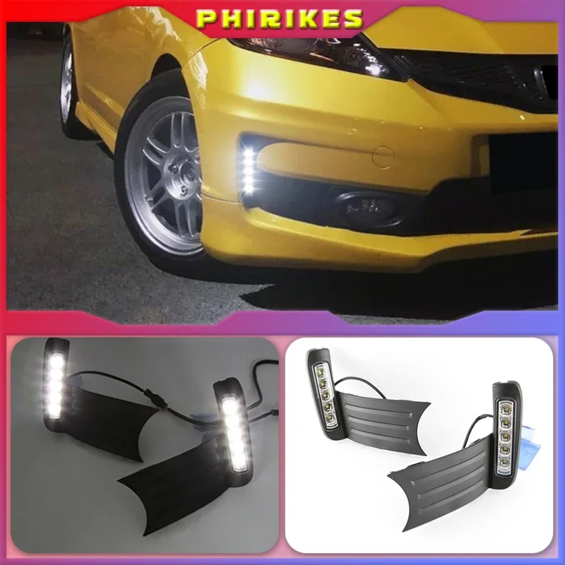 2 Pcs For Honda Jazz Fit 2011-2013 DRL fog lamp cover Daytime Running Lights with turn signal 12V Daylight