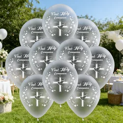 10pcs Welcome Baby First Holy Communion Balloon Set,Baby Shower Baby Shower Party Cross Print Latex Transparent Balloon