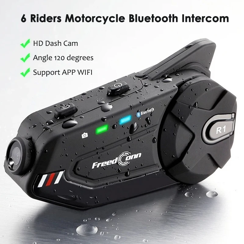 

6 Riders R1 Plus Motorcycle Group Talk System 1080P WiFi Intercom Camera 6 Rider Group Helmet Bluetooth Intercom INTER