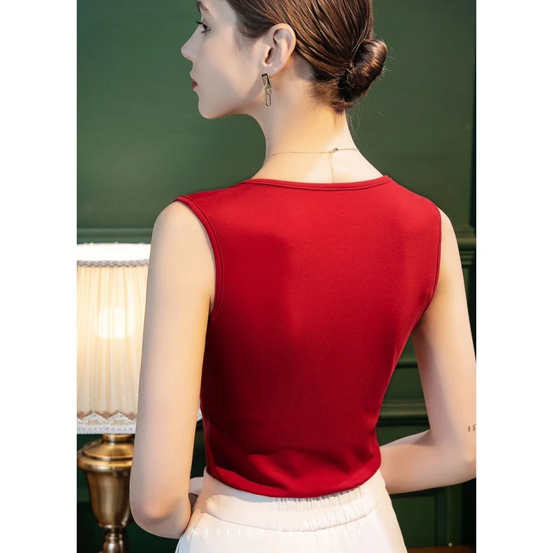 Korean Edition Women Pure Cotton V-Neck Sleeveless T-shirt  Slim Fit Spring/Summer Sexable Inner Wear Tank Tops Outwear Shirt