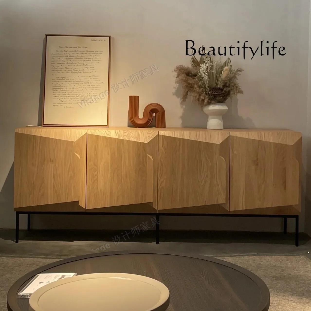 

XR Medieval Retro Solid Wood Color Dining Side Cabinet Living Room Wall Locker Designer Villa Room Entrance Cabinet