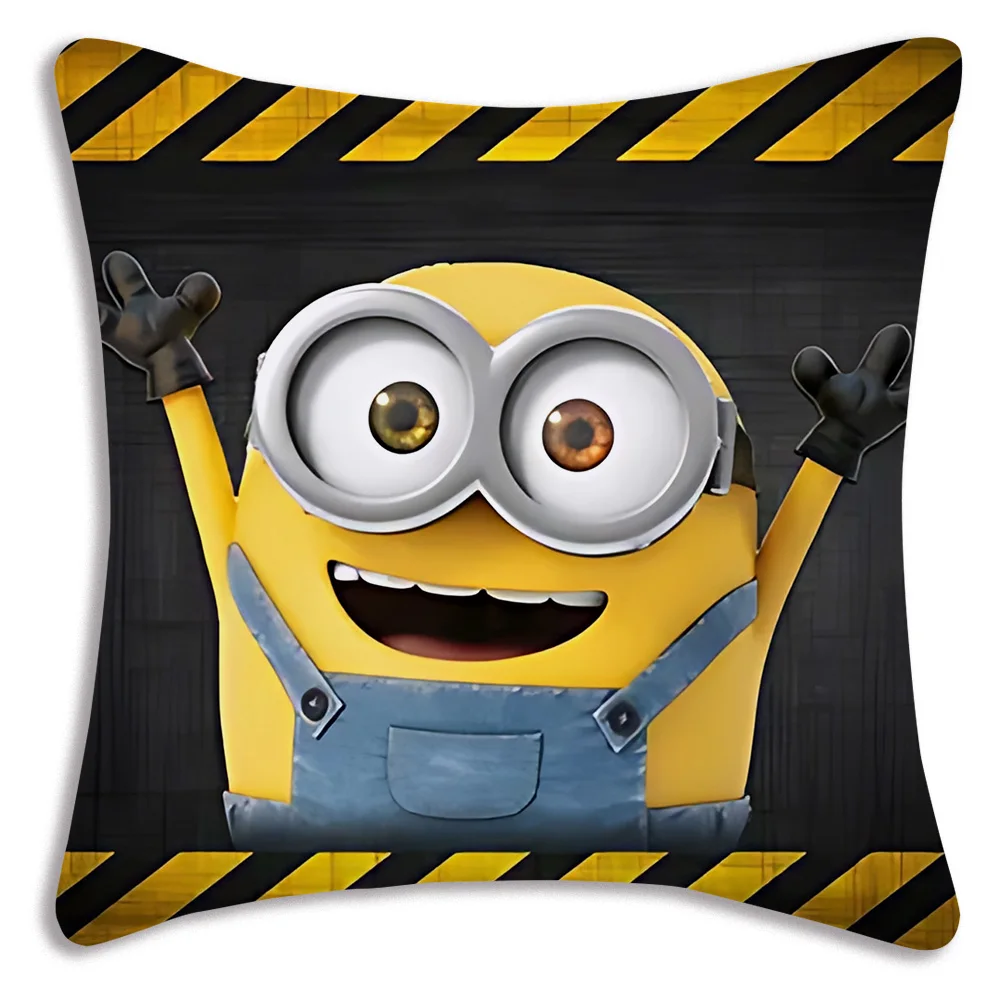 Anime Minions Kawaii Pillow Covers Cartoon Sofa Decorative Home Double-sided Printing Short Plush Cute Cushion Cover