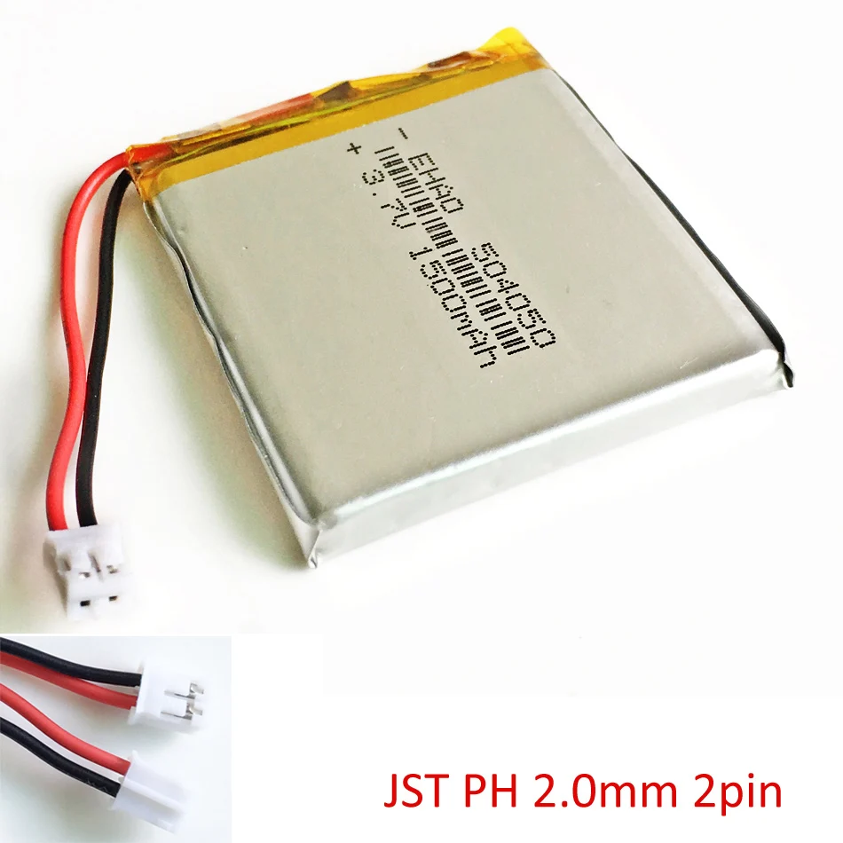 3.7V 1500mAh LiPo Rechargeable Battery 504050 with JST 2.0mm 2pin Plug For Mp3 DVD PAD Mobile Phone Tablet PC Power Bank Camera