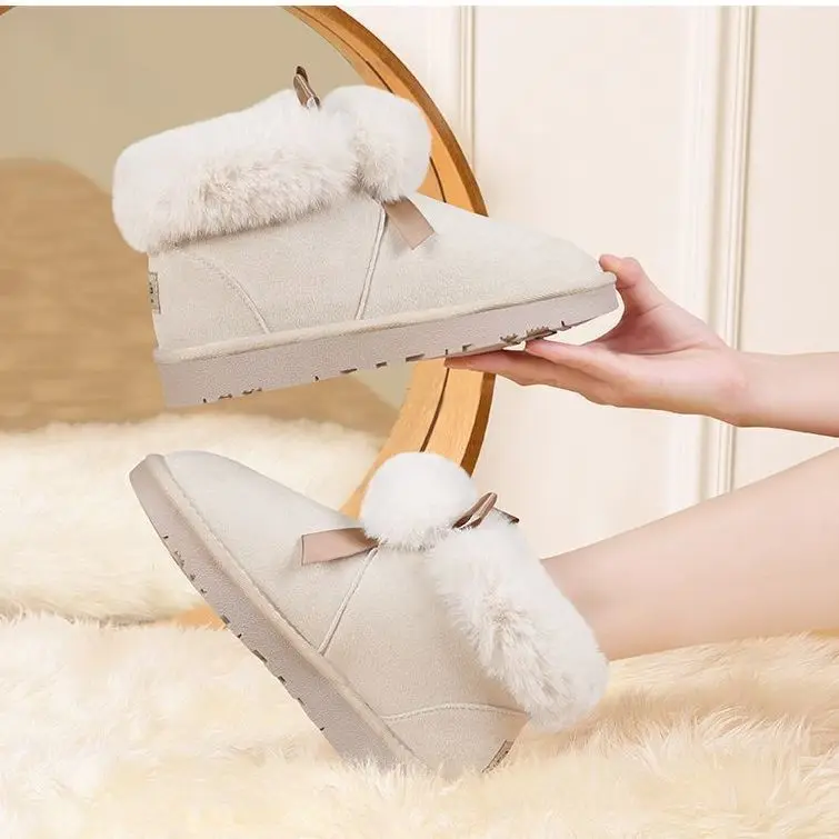 

Women's Winter Snow Boots 2025 New Leather Fur Inteated Ort Thiened Anti-slip Warm Cotton Shoes for Outdoor Wear Keep Warm Boots
