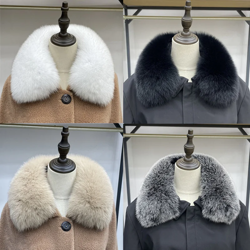 Real gola de pele de raposa para mulher natural gola de pele de raposa quente inverno cachecóis preto gola de pele de raposa grande xale de pele das