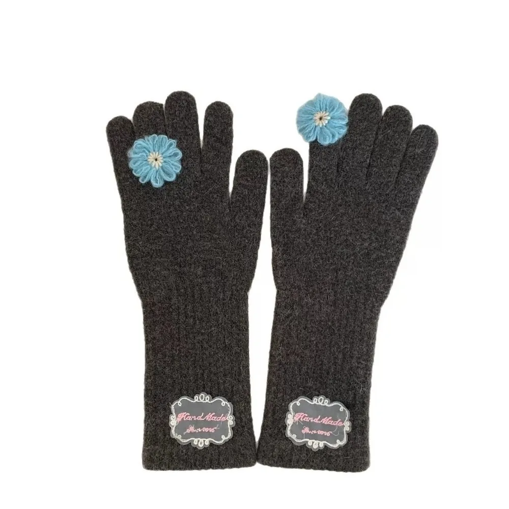 Stylish Polyester Lace Floral Touch Screen Gloves Soft Warm Spring Knitted Winter Gloves Full Finger Gloves Outdoor Activities