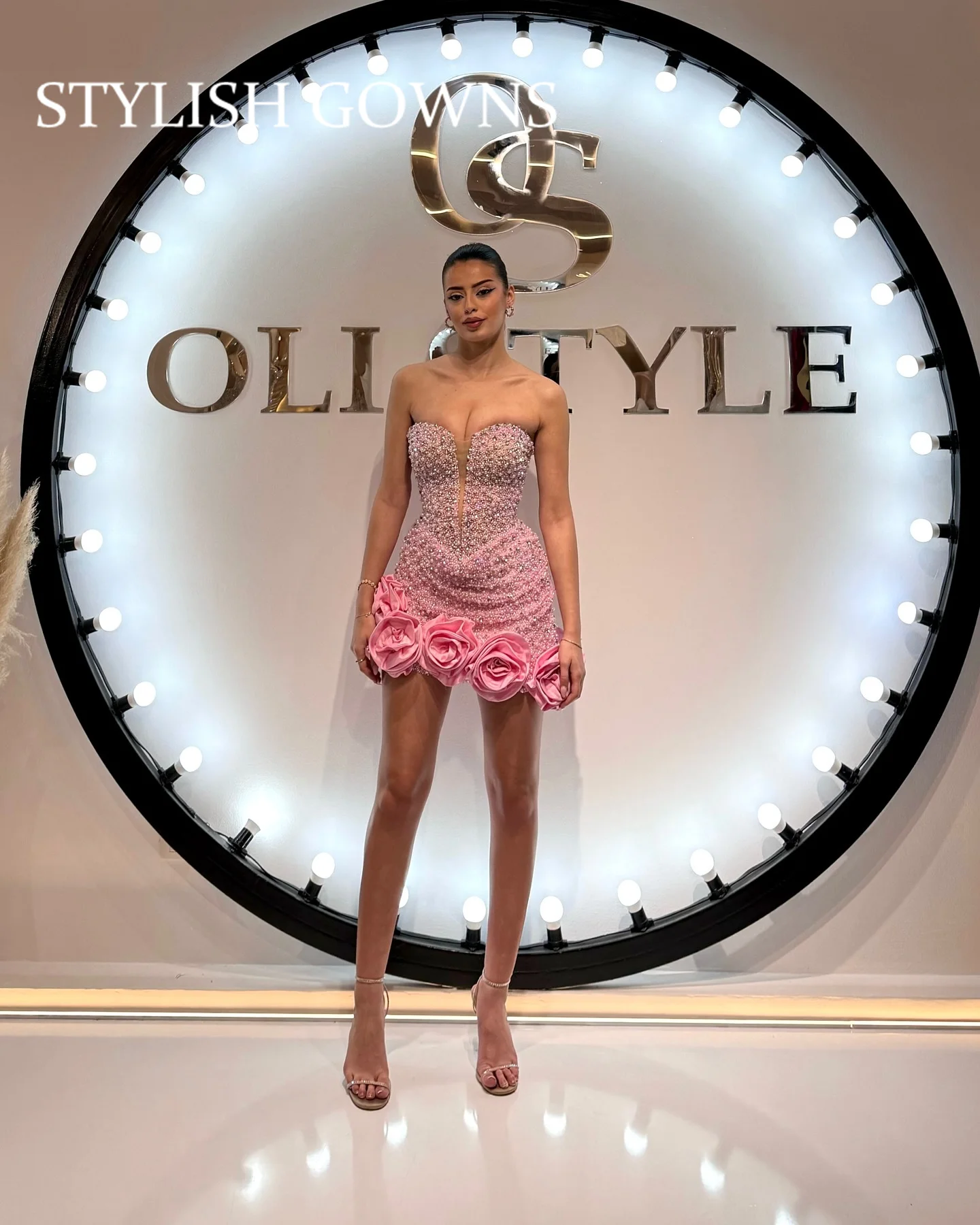 

Luxury Pink Diamond Short Prom Dresses For Black Girls 3D Flower Birthday Party Formal Gowns Mini Cocktail Homecoming Customized