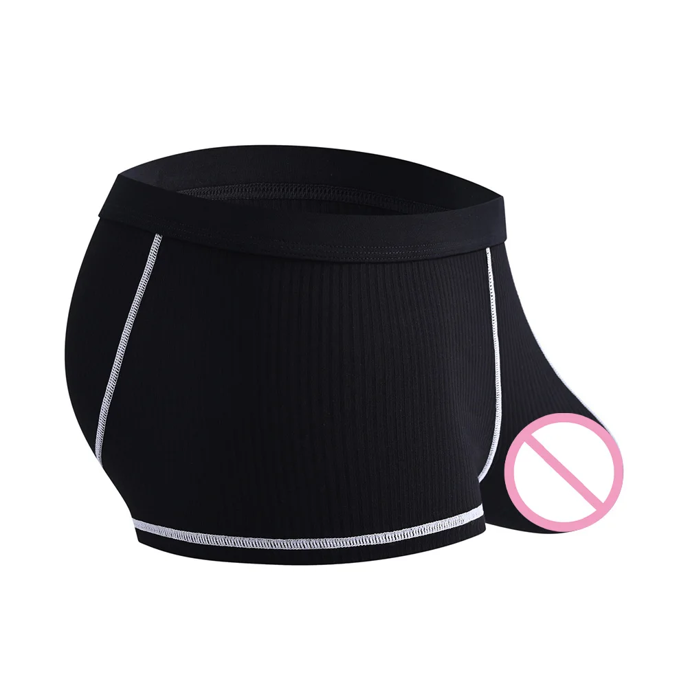 Men Large U-shaped Pouch Ribbed Boxer Shorts Buttock Lift Breathable Trunks Low Waist Solid Daily Sporty Underwear